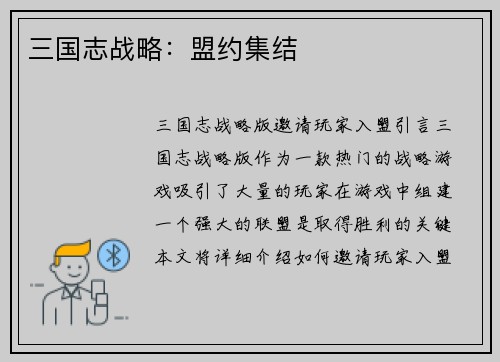 三国志战略：盟约集结